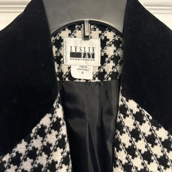 Vintage Houndstooth Blazer Size M Black White Single Breasted - Picture 3 of 10